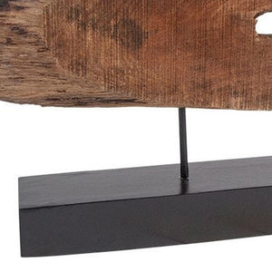 Homeroots 15" Brown And Black Wood And Metal Tabletop Sculpture  Wood,Metal 392423