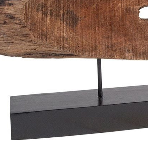 Homeroots 15" Brown And Black Wood And Metal Tabletop Sculpture  Wood,Metal 392423
