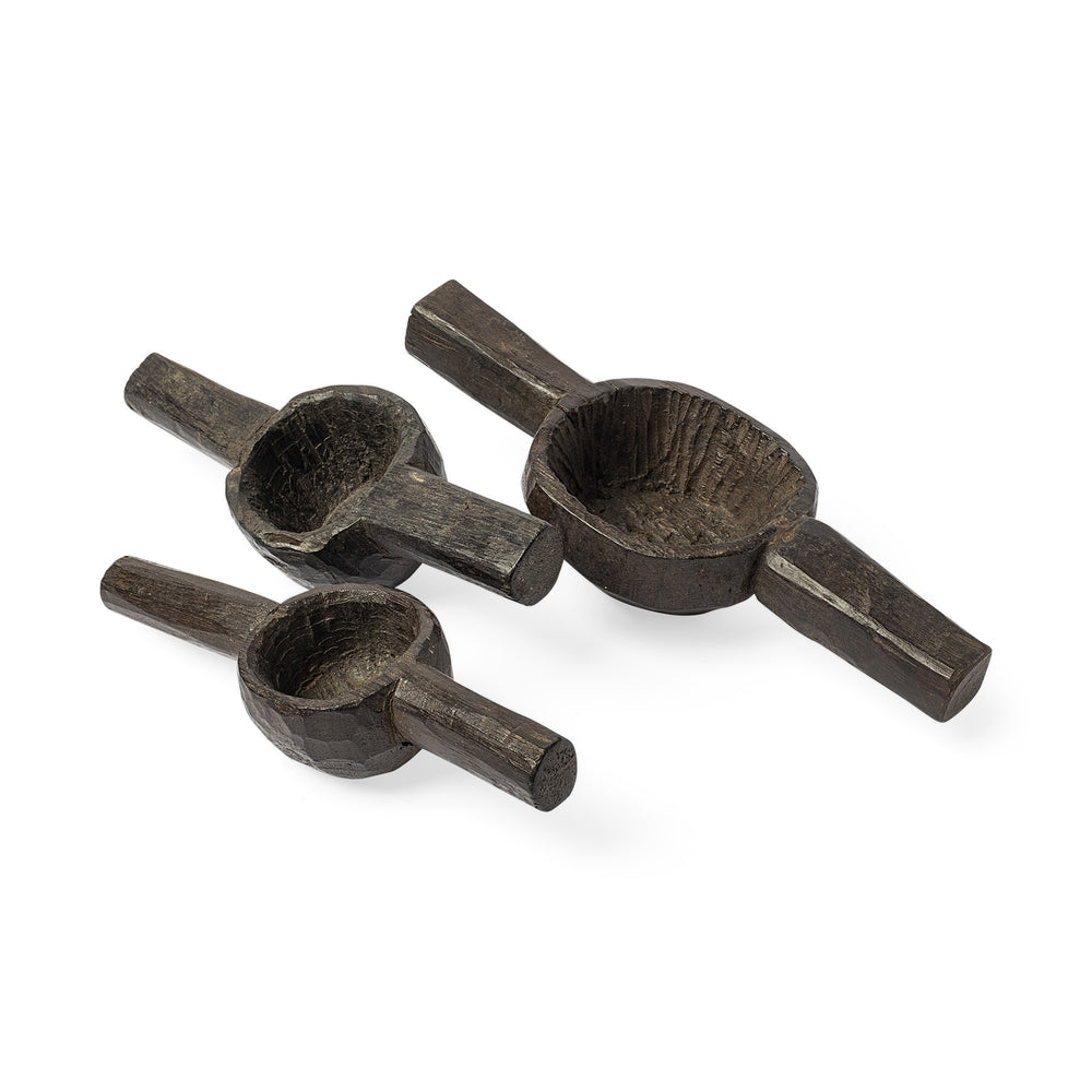 Homeroots Set Of Three Brown Wooden Measuring Cup Decor  Metal 392427