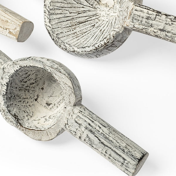 Homeroots Set Of Three 3" White Solid Wood Tabletop Sculpture  Solid Wood 392428