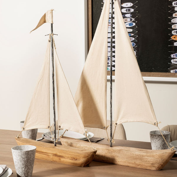 Homeroots Petite Wooden Sailboat Decor Piece  Metal 392431
