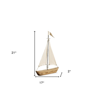 Homeroots Petite Wooden Sailboat Decor Piece  Metal 392431