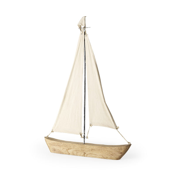 Homeroots 32" Brown Wood And Fabric Sailboat Tabletop Sculpture  Wood,Fabric 392432