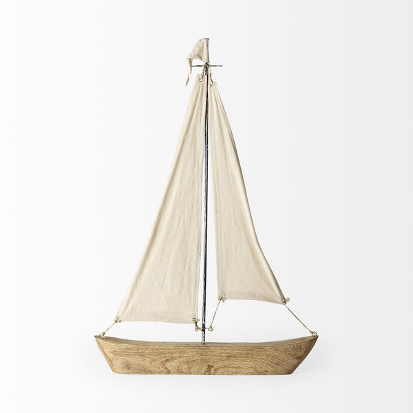 Homeroots 32" Brown Wood And Fabric Sailboat Tabletop Sculpture  Wood,Fabric 392432