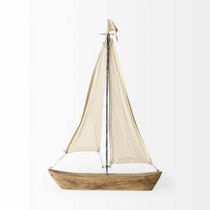 Homeroots 32" Brown Wood And Fabric Sailboat Tabletop Sculpture  Wood,Fabric 392432