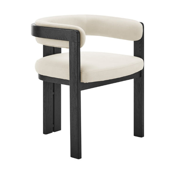 EuroStyle Blixa Solid Oak Accent Chair with Beige Upholstery for Modern Living Spaces Black/Beige 39244-BLK