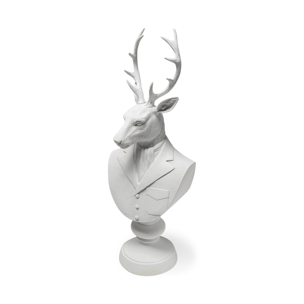 Homeroots 23" White Polyresin Suited Deer Bust Tabletop Sculpture  Polyresin 392442