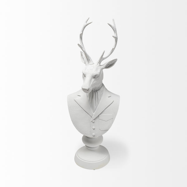 Homeroots 23" White Polyresin Suited Deer Bust Tabletop Sculpture  Polyresin 392442