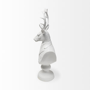 Homeroots 23" White Polyresin Suited Deer Bust Tabletop Sculpture  Polyresin 392442