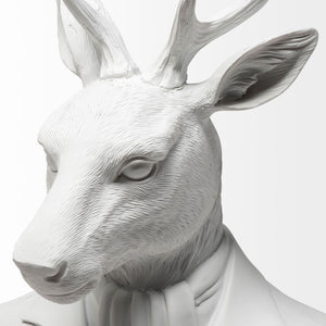 Homeroots 23" White Polyresin Suited Deer Bust Tabletop Sculpture  Polyresin 392442