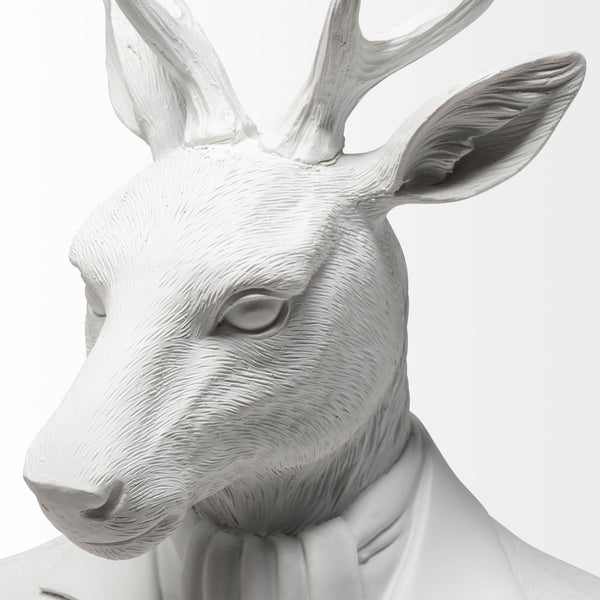 Homeroots 23" White Polyresin Suited Deer Bust Tabletop Sculpture  Polyresin 392442