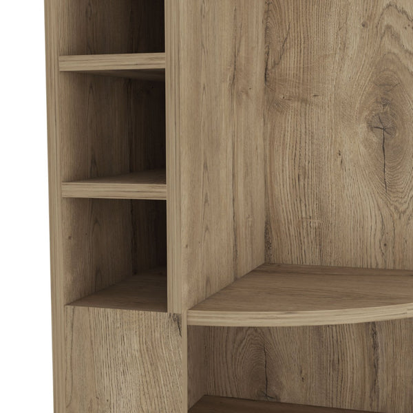 English Elm Oban Matte Black Corner Bar Cabinet with Bottle Cubbies and Open Stemware Shelves B200S00389