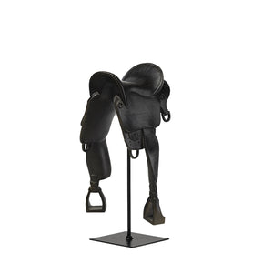 Homeroots Black English Horse Saddle Sculpture  Metal 392468