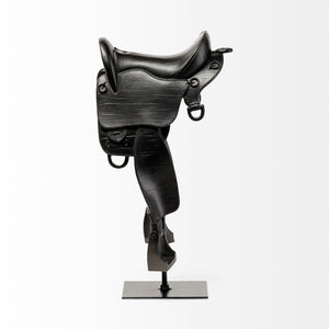 Homeroots Black English Horse Saddle Sculpture  Metal 392468