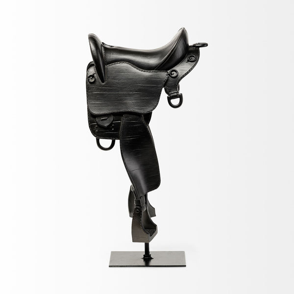 Homeroots Black English Horse Saddle Sculpture  Metal 392468