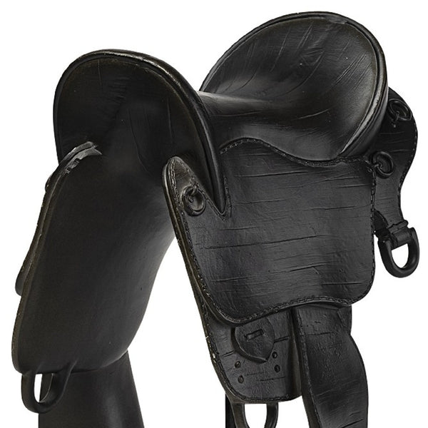 Homeroots Black English Horse Saddle Sculpture  Metal 392468