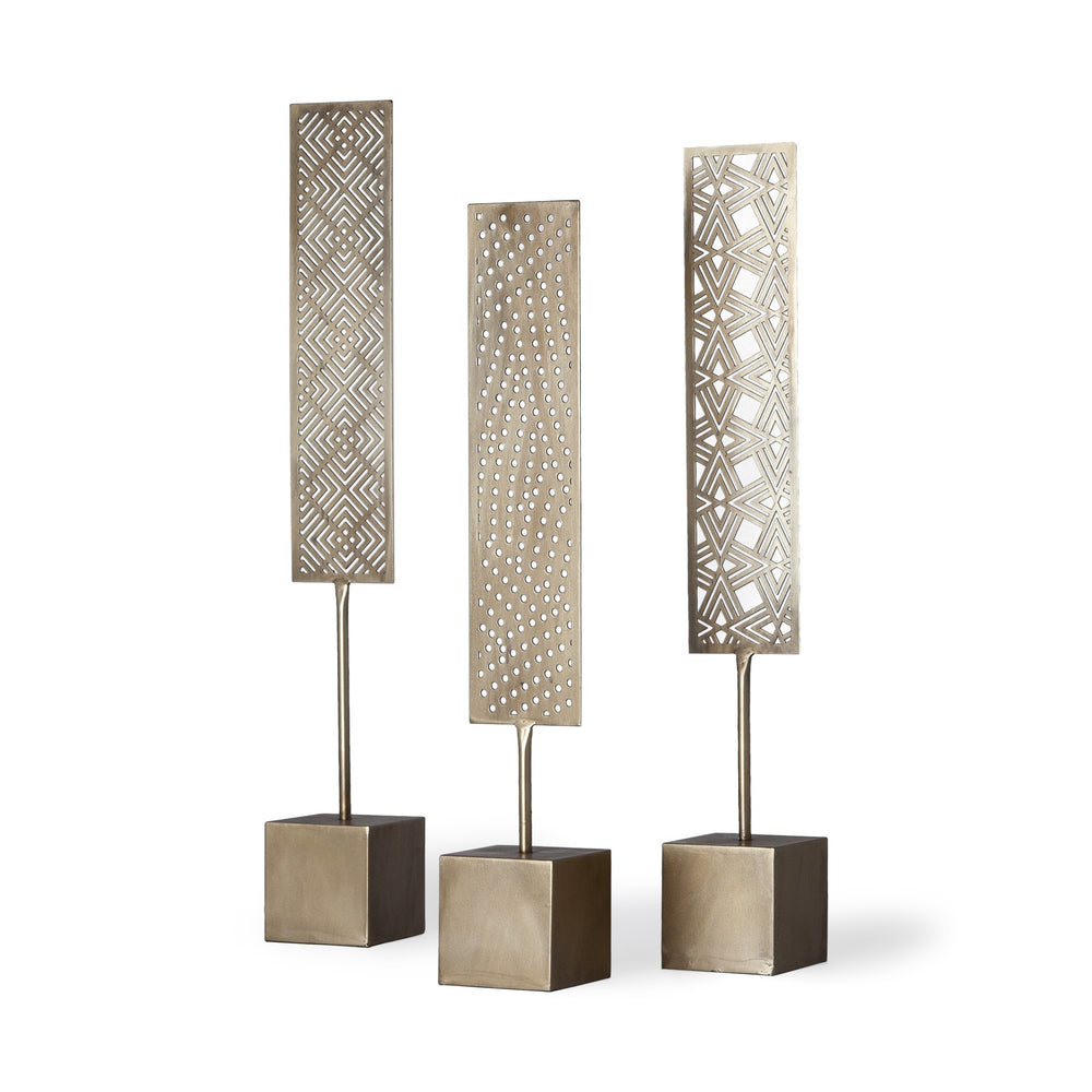 Homeroots Set Of Three Gold Metal Modern Abstract Tabletop Sculpture  Metal 392479