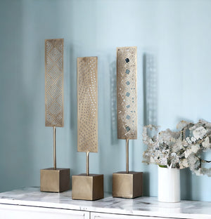 Homeroots Set Of Three Gold Metal Modern Abstract Tabletop Sculpture  Metal 392479
