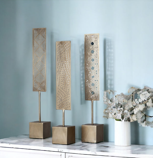 Homeroots Set Of Three Gold Metal Modern Abstract Tabletop Sculpture  Metal 392479