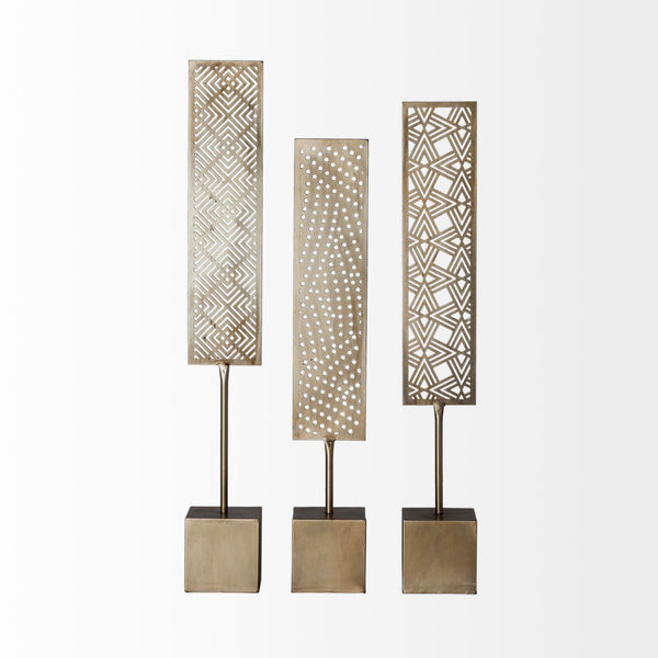 Homeroots Set Of Three Gold Metal Modern Abstract Tabletop Sculpture  Metal 392479