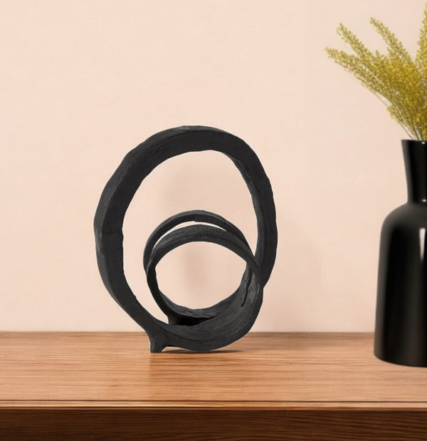 Homeroots 8" Black Fabric Tabletop Sculpture  Fabric 392526