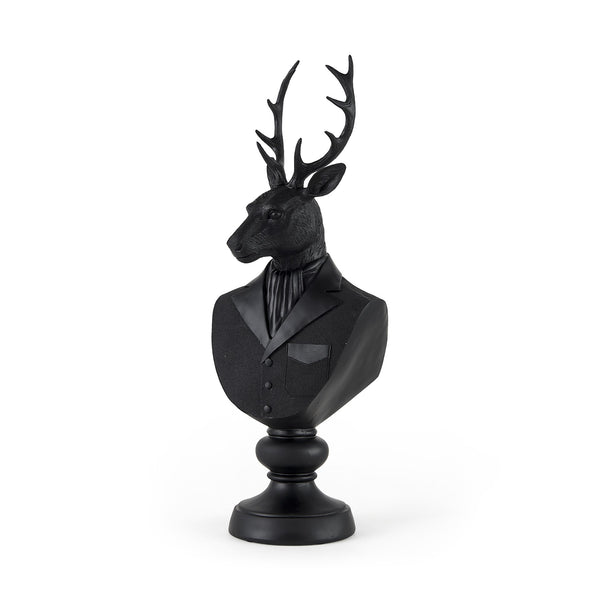 Homeroots Black Resin Suited Deer Bust Sculpture  Metal 392529