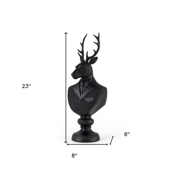 Homeroots Black Resin Suited Deer Bust Sculpture  Metal 392529