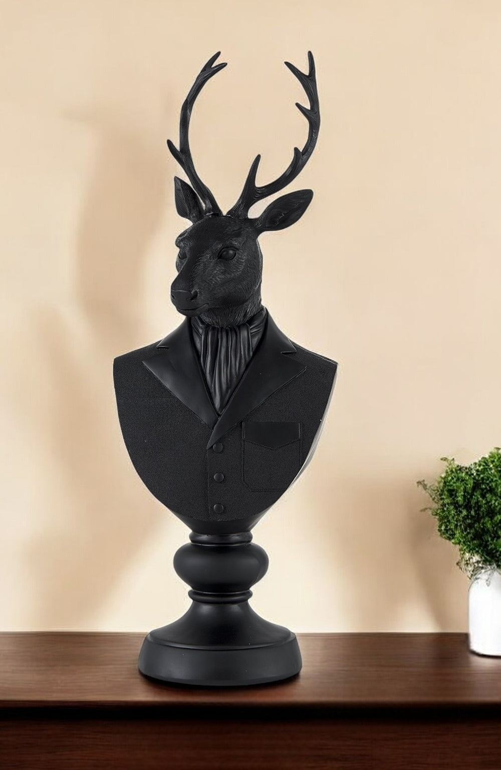 Homeroots Black Resin Suited Deer Bust Sculpture  Metal 392529