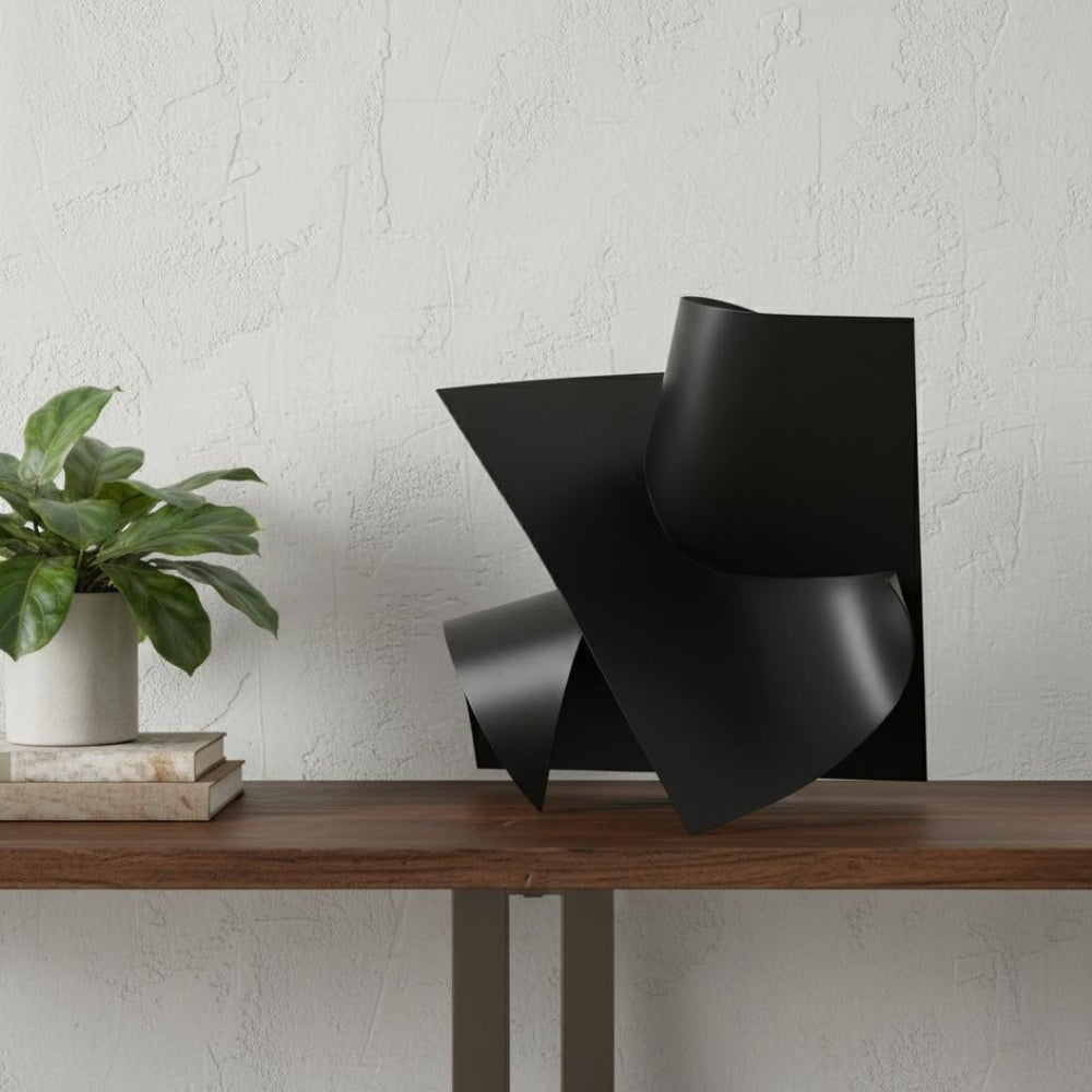 HomeRoots 12" Contemporary Antiqued Black Abstract Sculpture - Elegant Metal Art for Home or Office Decor 392535