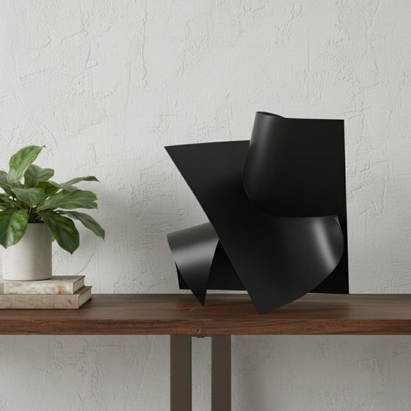 HomeRoots 12" Contemporary Antiqued Black Abstract Sculpture - Elegant Metal Art for Home or Office Decor 392535