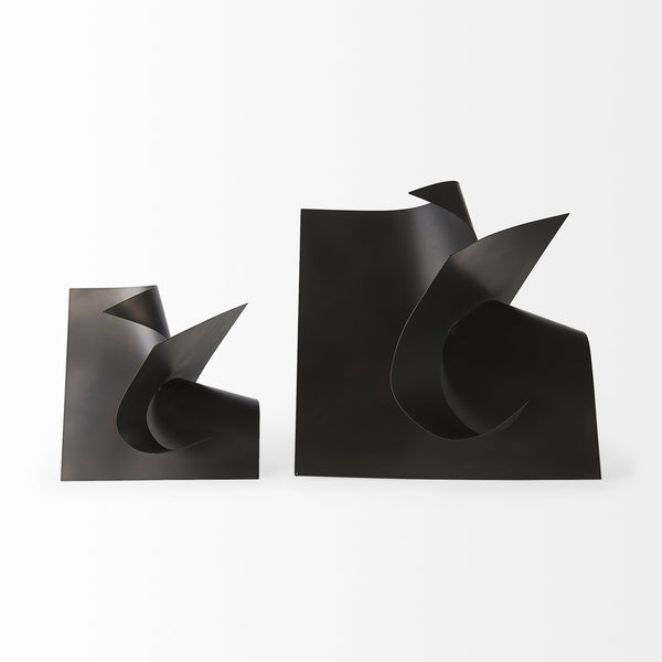 Homeroots 12" Contempo Antiqued Black Abstract Sculpture  Metal 392535