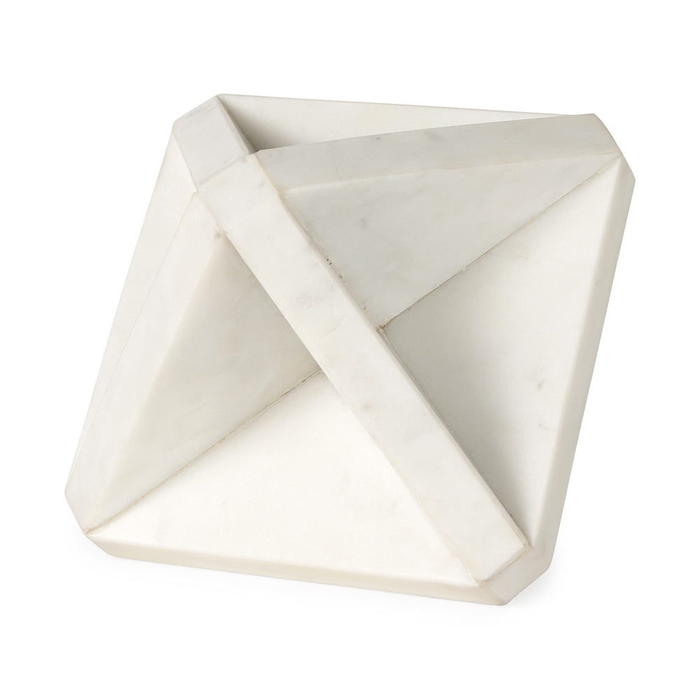 Homeroots White Marble Geometric Square Sculpture  Polyresin 392536