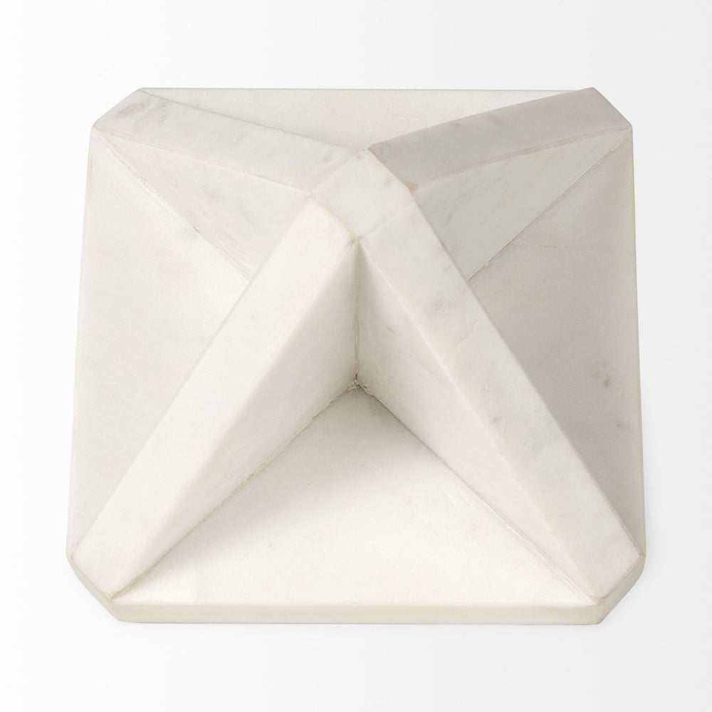 Homeroots White Marble Geometric Square Sculpture  Polyresin 392536