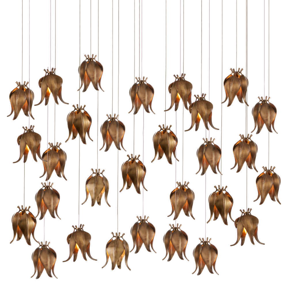 Iota Rectangular Multi-Drop Pendant Light in Antique Brass - Elegant Floral Design for Modern Spaces