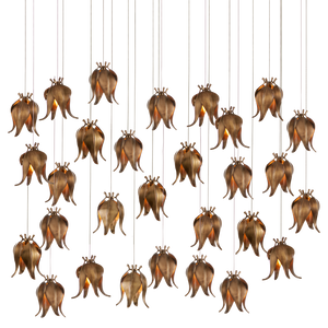 Iota Rectangular Multi-Drop Pendant Light in Antique Brass - Elegant Floral Design for Modern Spaces