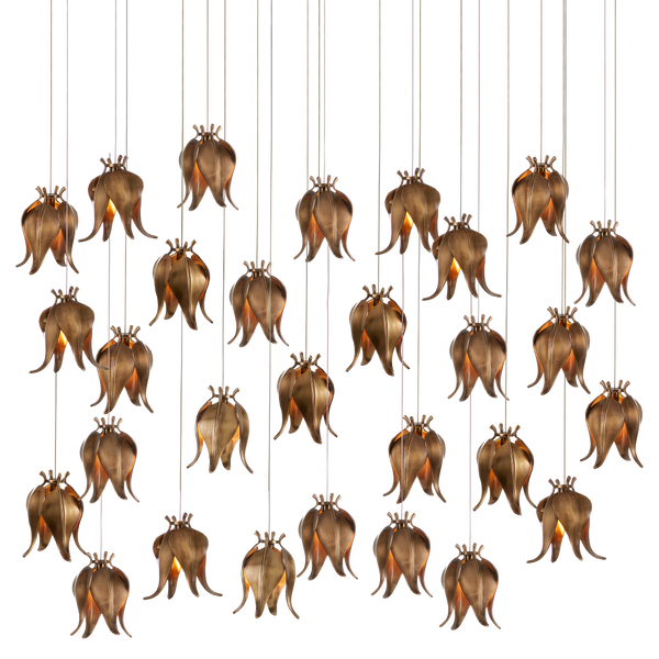 Iota Rectangular Multi-Drop Pendant Light in Antique Brass - Elegant Floral Design for Modern Spaces