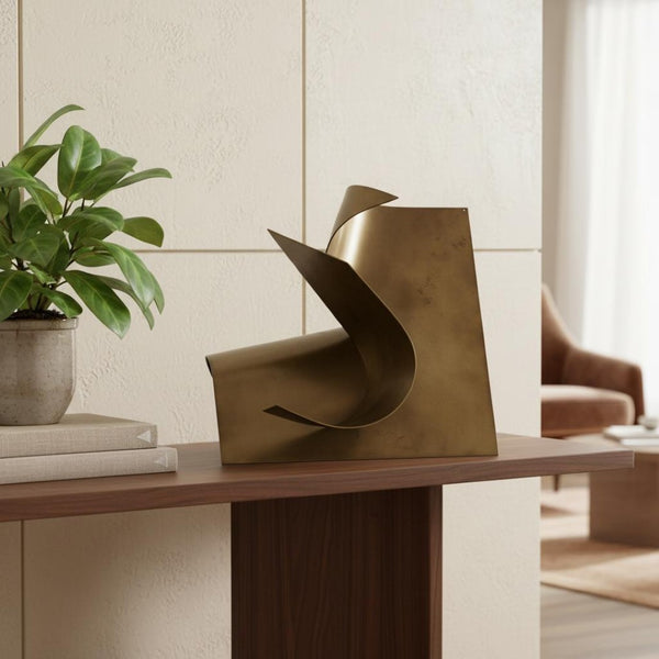 HomeRoots 12" Contempo Antiqued Gold Abstract Sculpture – Elegant Wave Design for Modern Home Decor & Gifts 392541