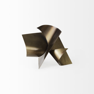 Homeroots 12" Contempo Antiqued Gold Abstract Sculpture  Metal 392541