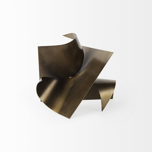 Homeroots 12" Contempo Antiqued Gold Abstract Sculpture  Metal 392541