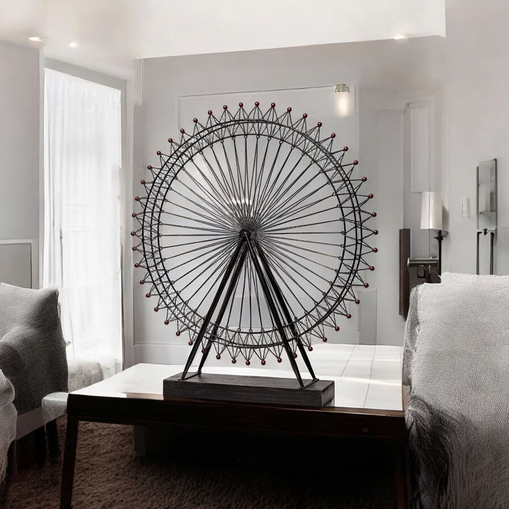 HomeRoots Metal London Eye Moveable Sculpture - Modern Industrial Accent for Home or Office Decor, 32" H 392560