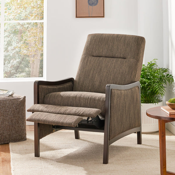 English Elm Christopher Knight Home® - Fabric Recliner Chair Mid-Century Push-Back Upholstered Armchair with Thick Cushion and Birch Frame Brown 70449.00BRN
