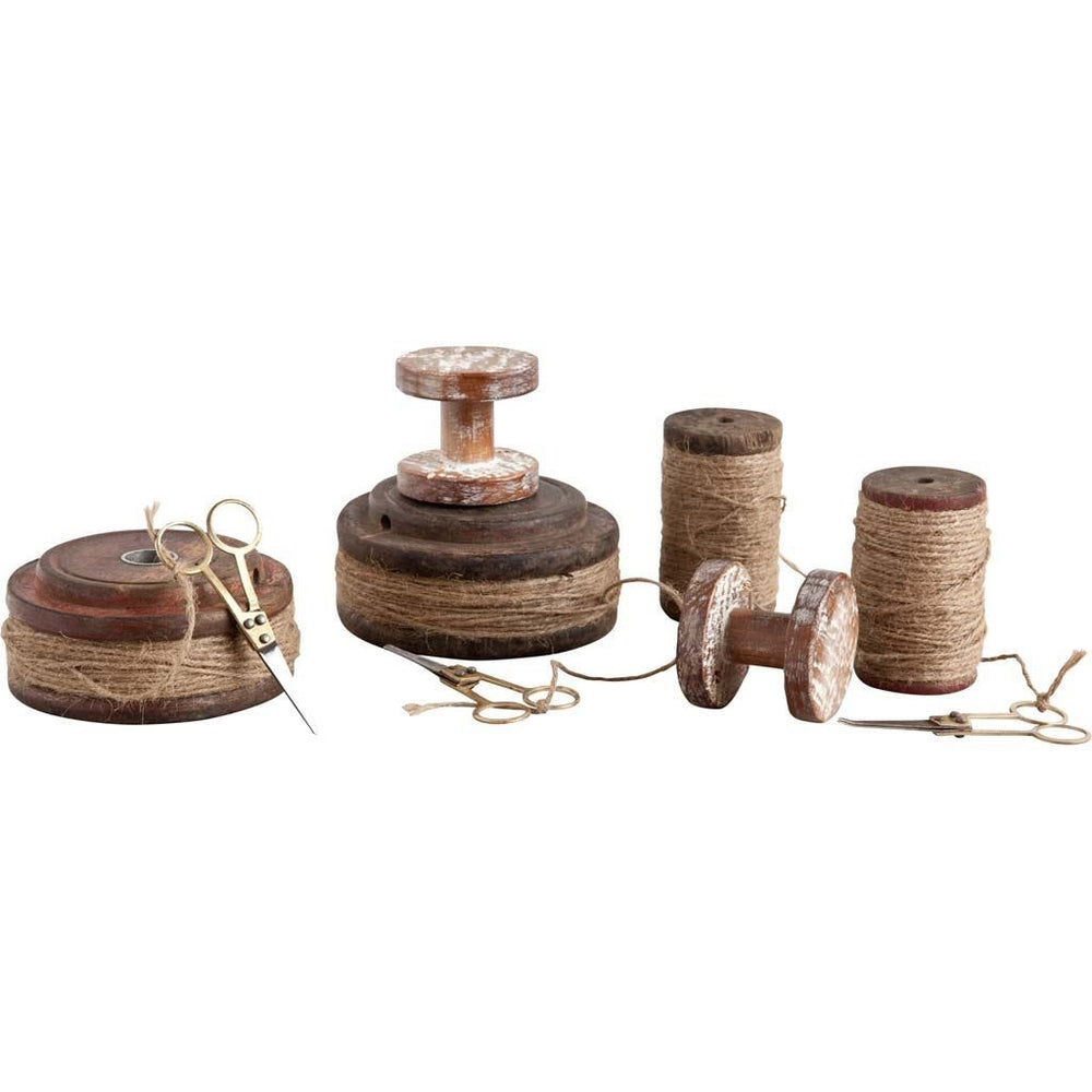 Homeroots Set Of Nine Antique Wooden Spools And Scissors  Glass 392566