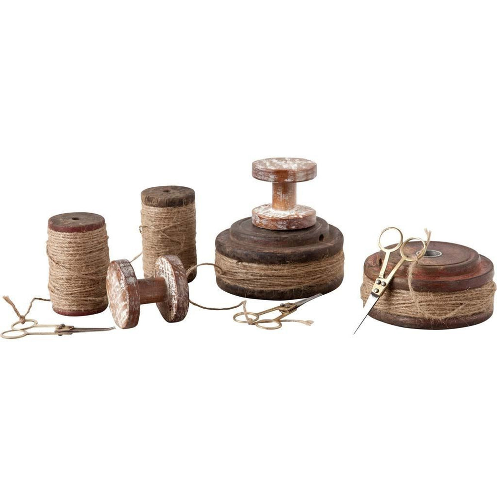 Homeroots Set Of Nine Antique Wooden Spools And Scissors  Glass 392566