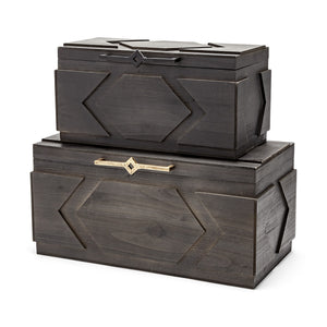 Homeroots Set Of Two 20" Brown Solid Wood Box  Solid Wood 392575