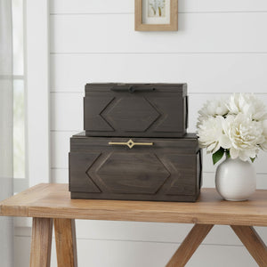 HomeRoots Set of Two Rustic Brown Solid Wood Storage Boxes with Lids for Stylish and Organized Spaces 392575