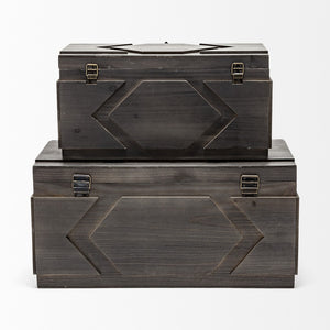 Homeroots Set Of Two 20" Brown Solid Wood Box  Solid Wood 392575