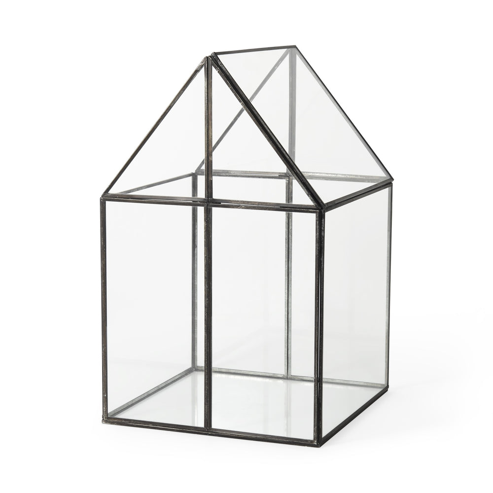 Homeroots 10" Clear And Black Glass And Metal Terrarium Box  Glass And Metal 392582