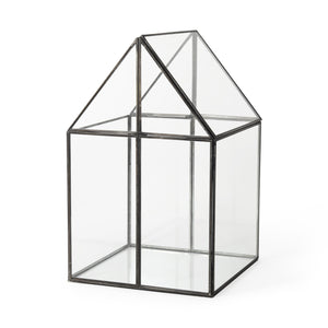 Homeroots 10" Clear And Black Glass And Metal Terrarium Box  Glass And Metal 392582