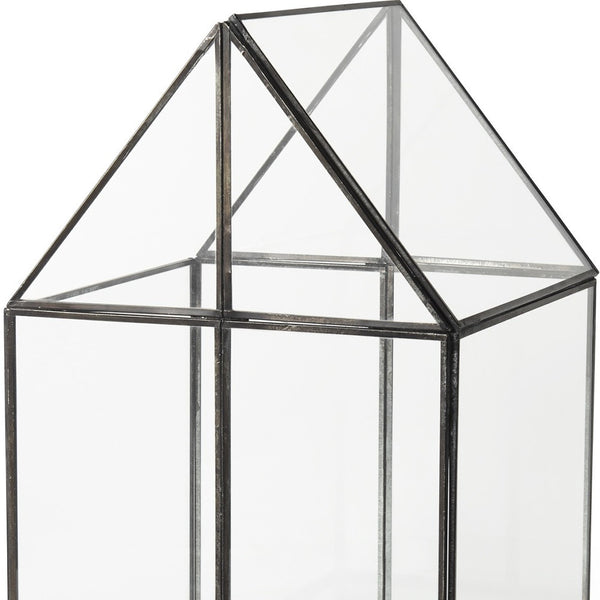 Homeroots 10" Clear And Black Glass And Metal Terrarium Box  Glass And Metal 392582