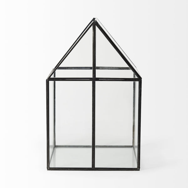 Homeroots 10" Clear And Black Glass And Metal Terrarium Box  Glass And Metal 392582